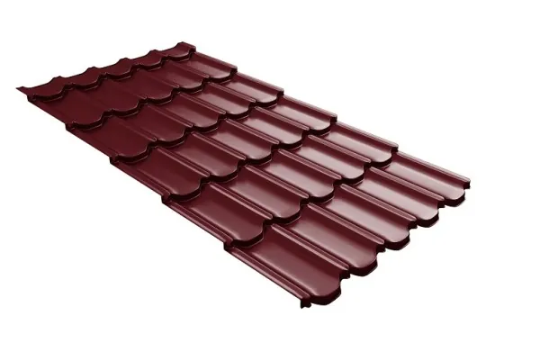 Металлочерепица квинта плюс с 3D резом 0,5 Satin RAL 3005 красное вино купить в Воронеже