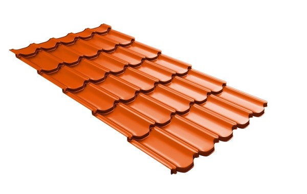 Металлочерепица квинта плюс с 3D резом 0,45 PE RAL 2004 оранжевый купить в Воронеже